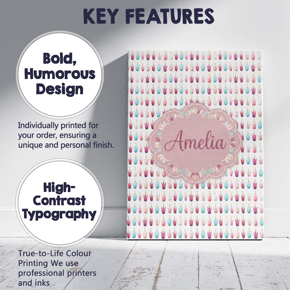 Personalised Name Soft Pastel Candle Shapes Custom  Bespoke Interior Contemporary Canvas Wall Art Print Decor Picture Ready to Hang