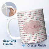 Personalized Custom Name Soft Pastel Candle Shapes Repeating Pattern Light Seamless Name Cute 11oz Ceramic Coffee Tea Mug White Large Handle