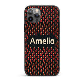 Minimal Red Flame on Dark Background Seamless Custom Name Protective Phone Case Mobile Cover Durable Everyday Smartphone Shock Resistant