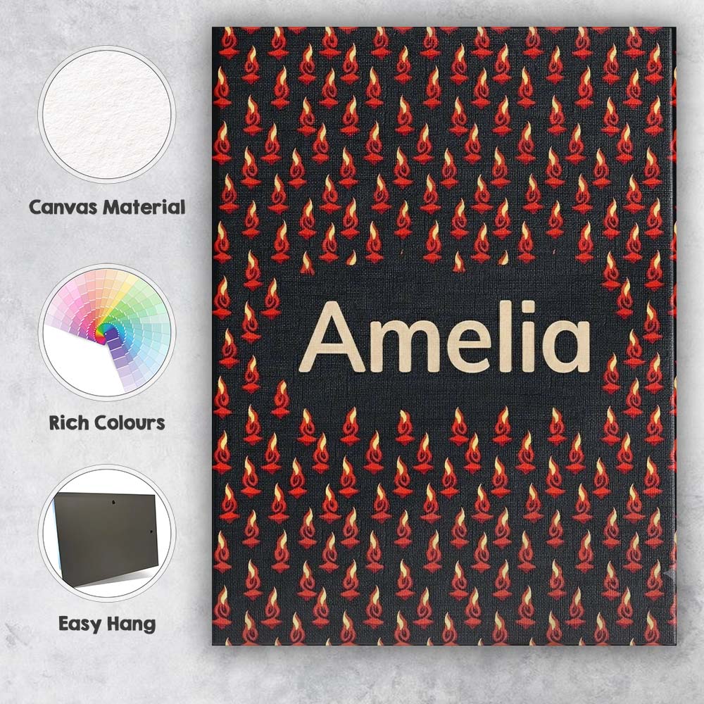 Personalised Name Minimal Red Flame on Dark Custom  Bespoke Interior Contemporary Canvas Wall Art Print Decor Picture Ready to Hang