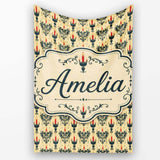 Vintage Ornate Candle Holders and Flames Beige Seamless Pattern  Personalised Custom Name Super Soft Fleece Blanket Bed Sofa Throw
