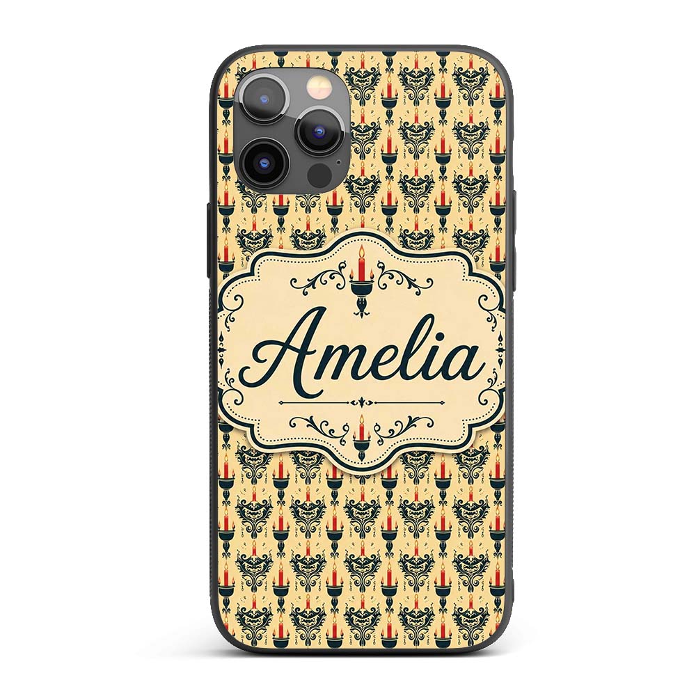 Vintage Ornate Candle Holders and Flames Beige Custom Name Protective Phone Case Mobile Cover Durable Everyday Smartphone Shock Resistant