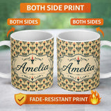 Personalized Custom Name Vintage Ornate Candle Holders and Flames Beige Seamless Pattern 11oz Ceramic Coffee Tea Mug White Large Handle