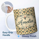 Personalized Custom Name Vintage Ornate Candle Holders and Flames Beige Seamless Pattern 11oz Ceramic Coffee Tea Mug White Large Handle