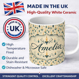 Personalized Custom Name Elegant Teal Candlelight with Decorative Swirls Seamless Pattern 11oz Ceramic Coffee Tea Mug White Large Handle