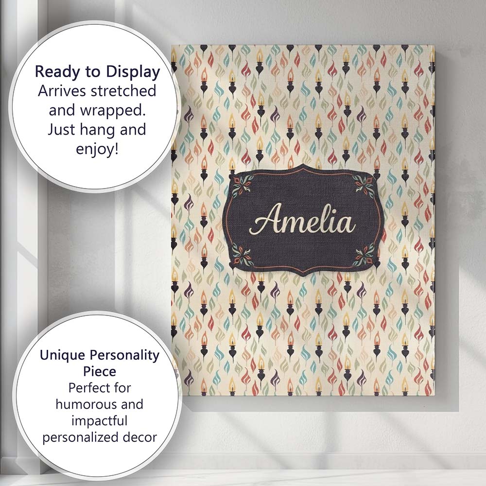 Personalised Name Flame Shapes with Candle Custom  Unique Gift Idea Elegant Feature Canvas Wall Art Print Decor Picture Ready to Hang
