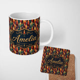 Personalized Custom Name Vibrant Melted Wax Multicolor Candles Dark Seamless Pattern Name 11oz Ceramic Coffee Tea Mug White Large Handle
