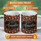 Personalized Custom Name Vibrant Melted Wax Multicolor Candles Dark Seamless Pattern Name 11oz Ceramic Coffee Tea Mug White Large Handle
