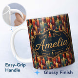 Personalized Custom Name Vibrant Melted Wax Multicolor Candles Dark Seamless Pattern Name 11oz Ceramic Coffee Tea Mug White Large Handle