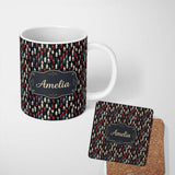 Personalized Custom Name Abstract Dripping Candle Shapes on Dark Seamless Pattern Name Cute 11oz Ceramic Coffee Tea Mug White Large Handle