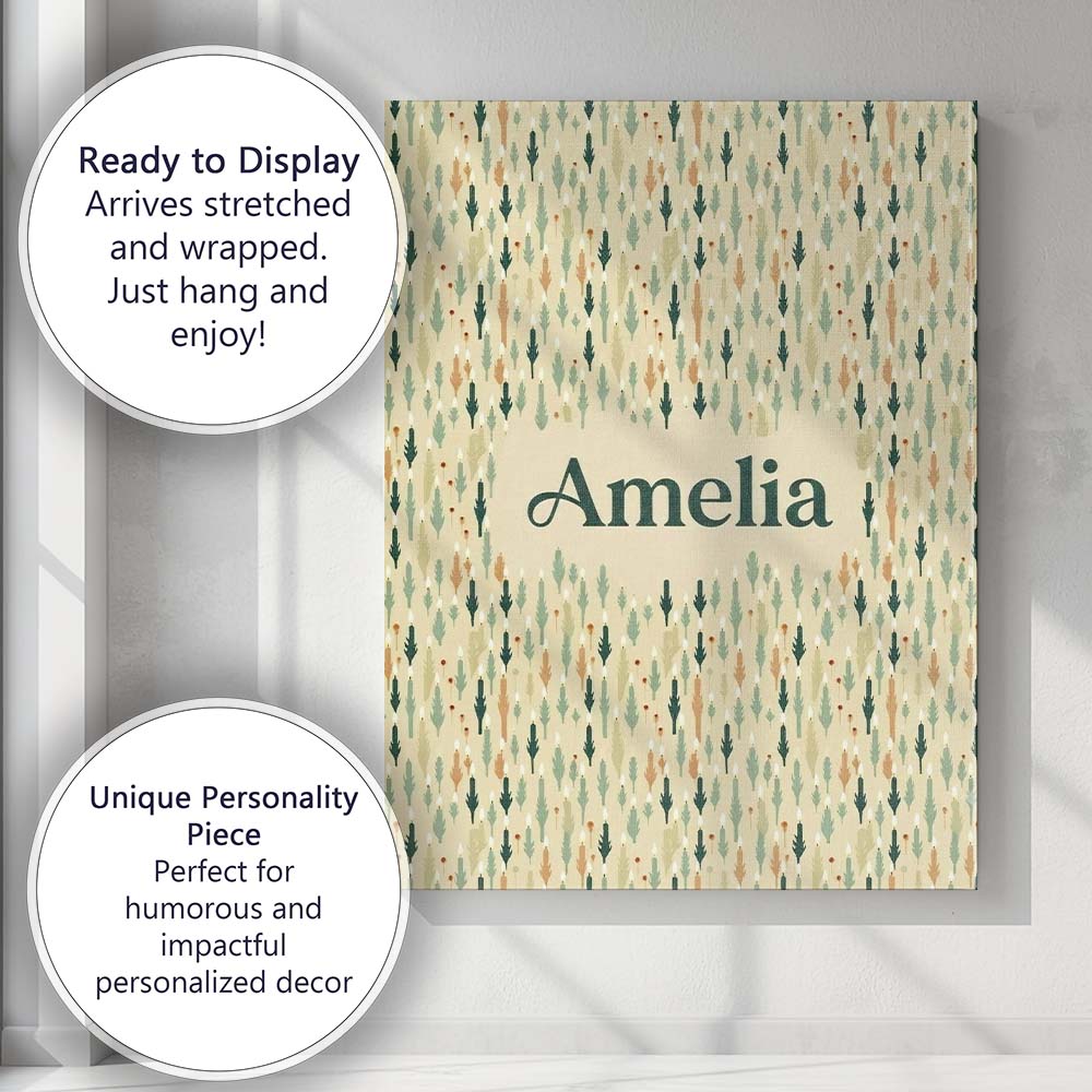 Personalised Name Abstract Leaf Shapes with Custom  Bespoke Interior Contemporary Canvas Wall Art Print Decor Picture Ready to Hang