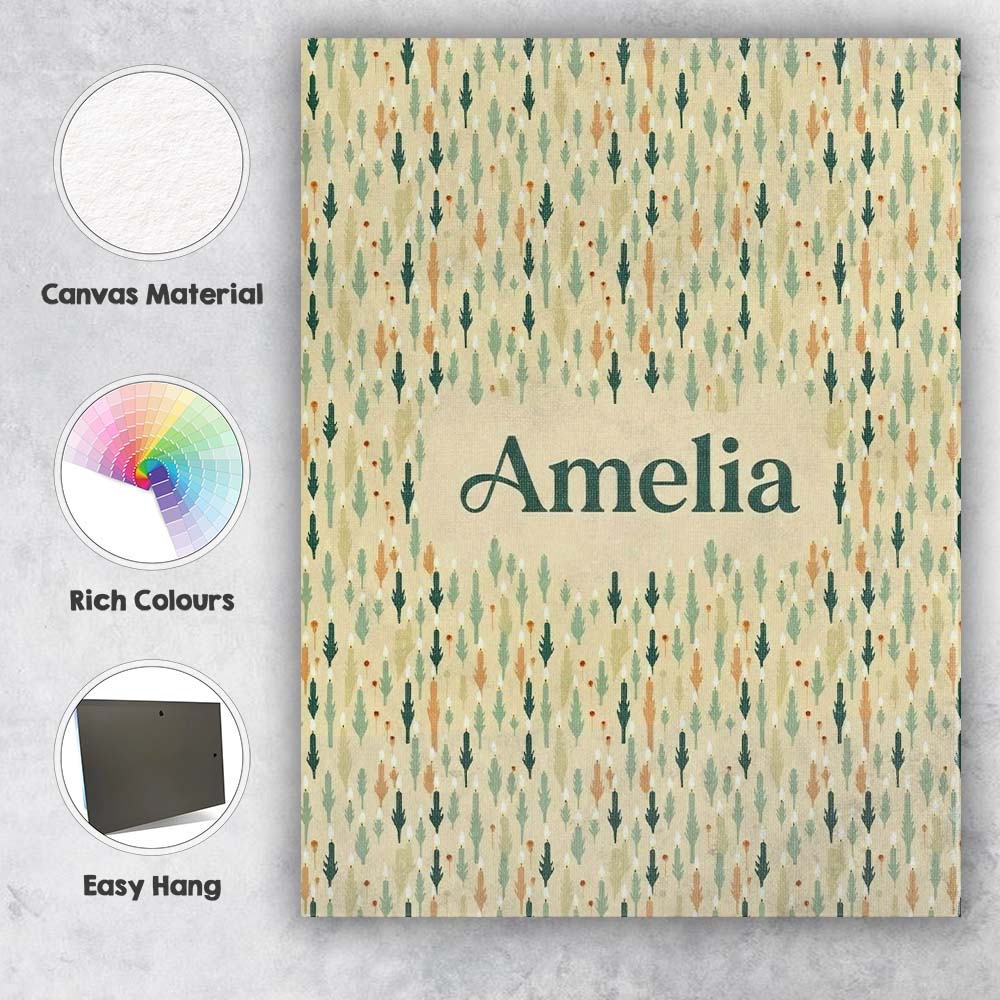 Personalised Name Abstract Leaf Shapes with Custom  Bespoke Interior Contemporary Canvas Wall Art Print Decor Picture Ready to Hang