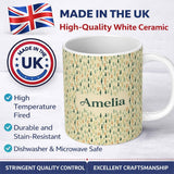 Personalized Custom Name Abstract Leaf Shapes with Candle Lights Soft Neutral Seamless 11oz Ceramic Coffee Tea Mug White Large Handle