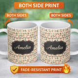 Personalized Custom Name Minimal Tall Candle Silhouettes in Warm Tones Seamless Pattern Name 11oz Ceramic Coffee Tea Mug White Large Handle