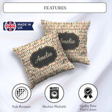 Custom Name Minimal Tall Silhouettes in Warm Tones Seamless Name Square Filled Cushion Throw Pillow Sofa Bed Home Decor Zip Washable UK Made