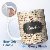Personalized Custom Name Minimal Tall Candle Silhouettes in Warm Tones Seamless Pattern Name 11oz Ceramic Coffee Tea Mug White Large Handle