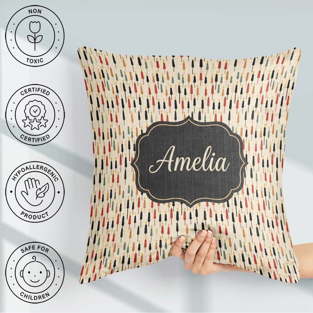 Custom Name Minimal Tall Silhouettes in Warm Tones Seamless Name Square Filled Cushion Throw Pillow Sofa Bed Home Decor Zip Washable UK Made