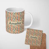 Personalized Custom Name Colorful Vertical Candle Shapes with Flame Details Seamless Pattern 11oz Ceramic Coffee Tea Mug White Large Handle