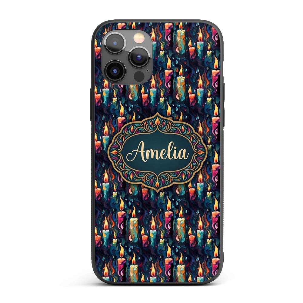 Artistic Melting Wax Candles on Dark Background Custom Name Protective Phone Case Mobile Cover Durable Everyday Smartphone Shock Resistant