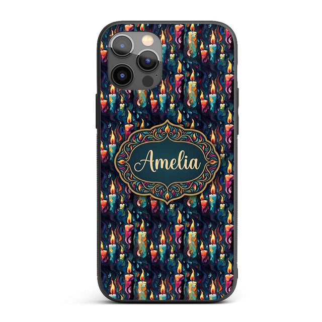 Artistic Melting Wax Candles on Dark Background Custom Name Protective Phone Case Mobile Cover Durable Everyday Smartphone Shock Resistant