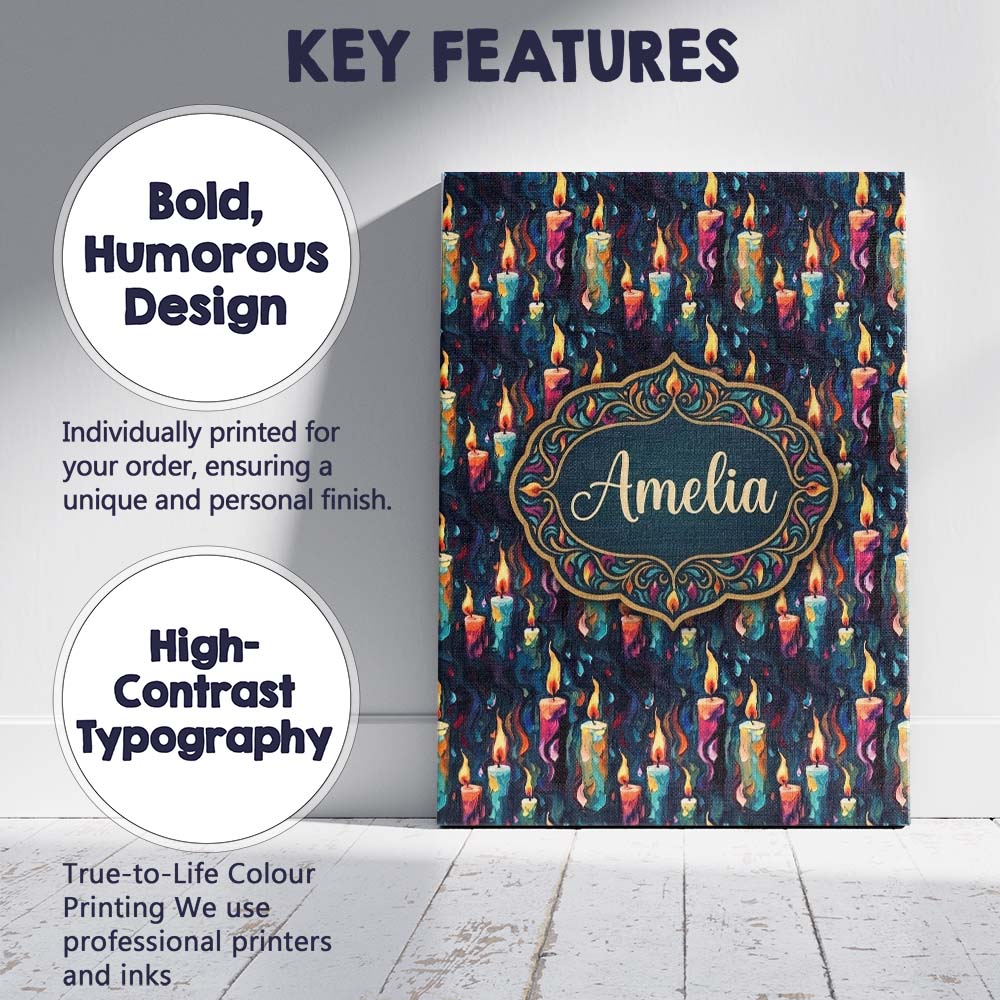Personalised Name Artistic Melting Wax Custom  Modern Room Accent Elegant Feature Canvas Wall Art Print Decor Picture Ready to Hang