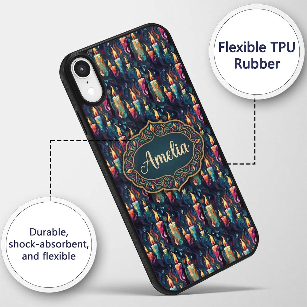 Artistic Melting Wax Candles on Dark Background Custom Name Protective Phone Case Mobile Cover Durable Everyday Smartphone Shock Resistant