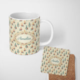 Personalized Custom Name Floral Candle Arrangement with Roses Vintage Style Seamless Pattern 11oz Ceramic Coffee Tea Mug White Large Handle