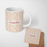 Personalized Custom Name Soft Pastel Small Candles Minimal Repeating Seamless Pattern Name 11oz Ceramic Coffee Tea Mug White Large Handle
