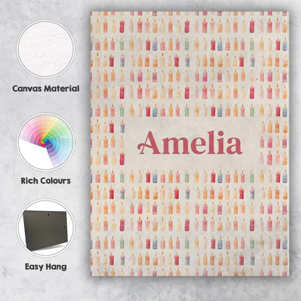 Personalised Name Soft Pastel Small Candles Custom  Bespoke Interior Contemporary Canvas Wall Art Print Decor Picture Ready to Hang