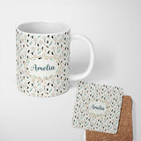 Personalized Custom Name Boho Dreamcatcher Feathers Pastel Seamless Pattern Designs Name Cute 11oz Ceramic Coffee Tea Mug White Large Handle