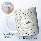 Personalized Custom Name Boho Dreamcatcher Feathers Pastel Seamless Pattern Designs Name Cute 11oz Ceramic Coffee Tea Mug White Large Handle