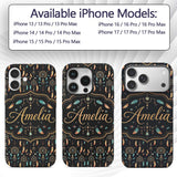 Dark Boho Dreamcatcher Feathers Night Seamless Custom Name Protective Phone Case Mobile Cover Durable Everyday Smartphone Shock Resistant