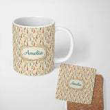 Personalized Custom Name Vintage Dreamcatcher Feathers Warm Tones Seamless Pattern Designs 11oz Ceramic Coffee Tea Mug White Large Handle