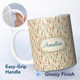 Personalized Custom Name Vintage Dreamcatcher Feathers Warm Tones Seamless Pattern Designs 11oz Ceramic Coffee Tea Mug White Large Handle