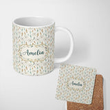 Personalized Custom Name Elegant Dreamcatcher Feathers Minimal Seamless Pattern Designs Name 11oz Ceramic Coffee Tea Mug White Large Handle