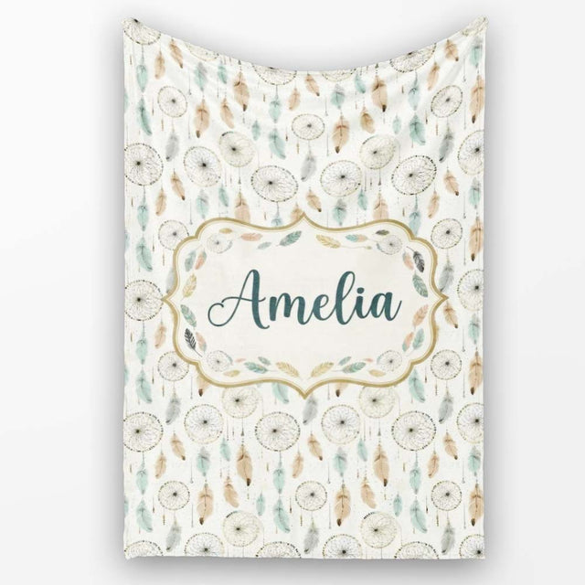 Elegant Dreamcatcher Feathers Minimal Seamless Pattern Designs Name  Personalised Custom Name Super Soft Fleece Blanket Bed Sofa Throw