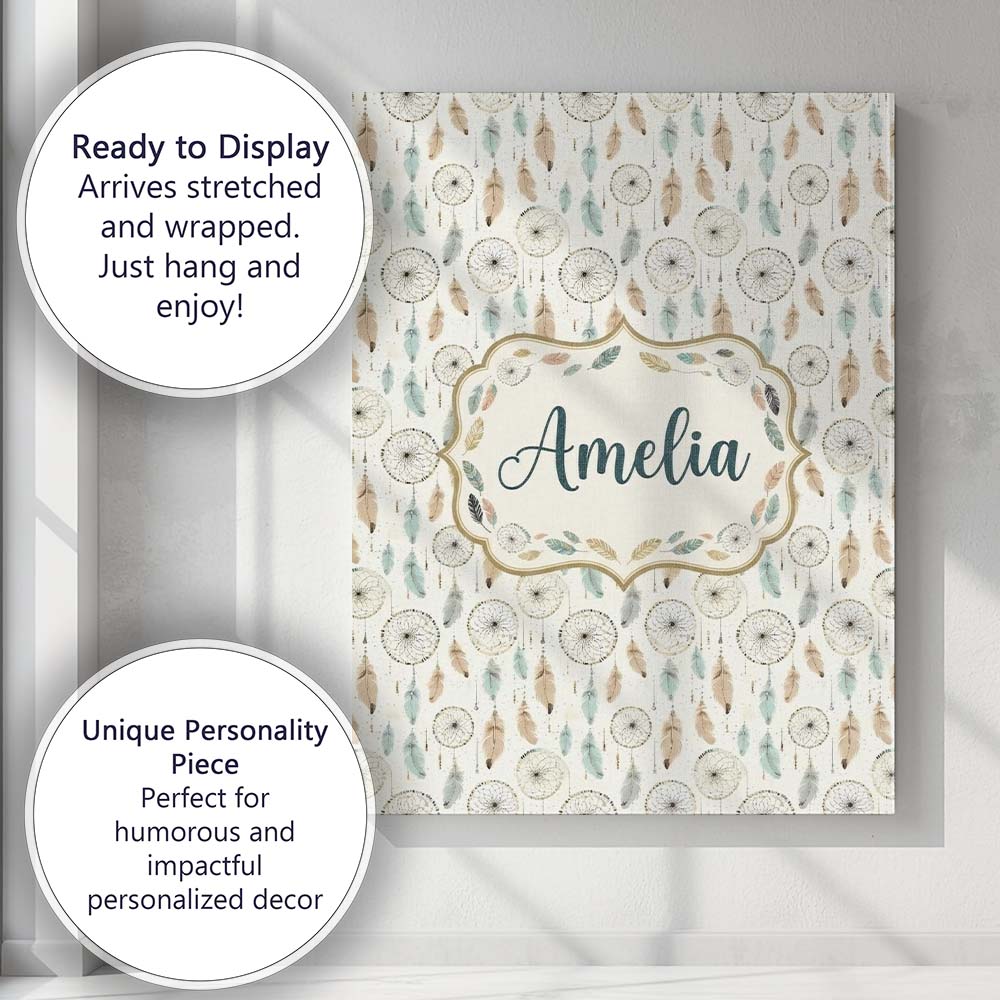Personalised Name Elegant Dreamcatcher Custom  Unique Gift Idea Modern Room Accent Canvas Wall Art Print Decor Picture Ready to Hang
