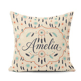 Custom Name Boho Dreamcatcher Feathers Dots Pattern Designs Name Square Filled Cushion Throw Pillow Sofa Bed Home Decor Zip Washable UK Made