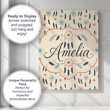 Personalised Name Boho Dreamcatcher Feathers Custom Bespoke  Contemporary Display Canvas Wall Art Print Decor Picture Ready to Hang