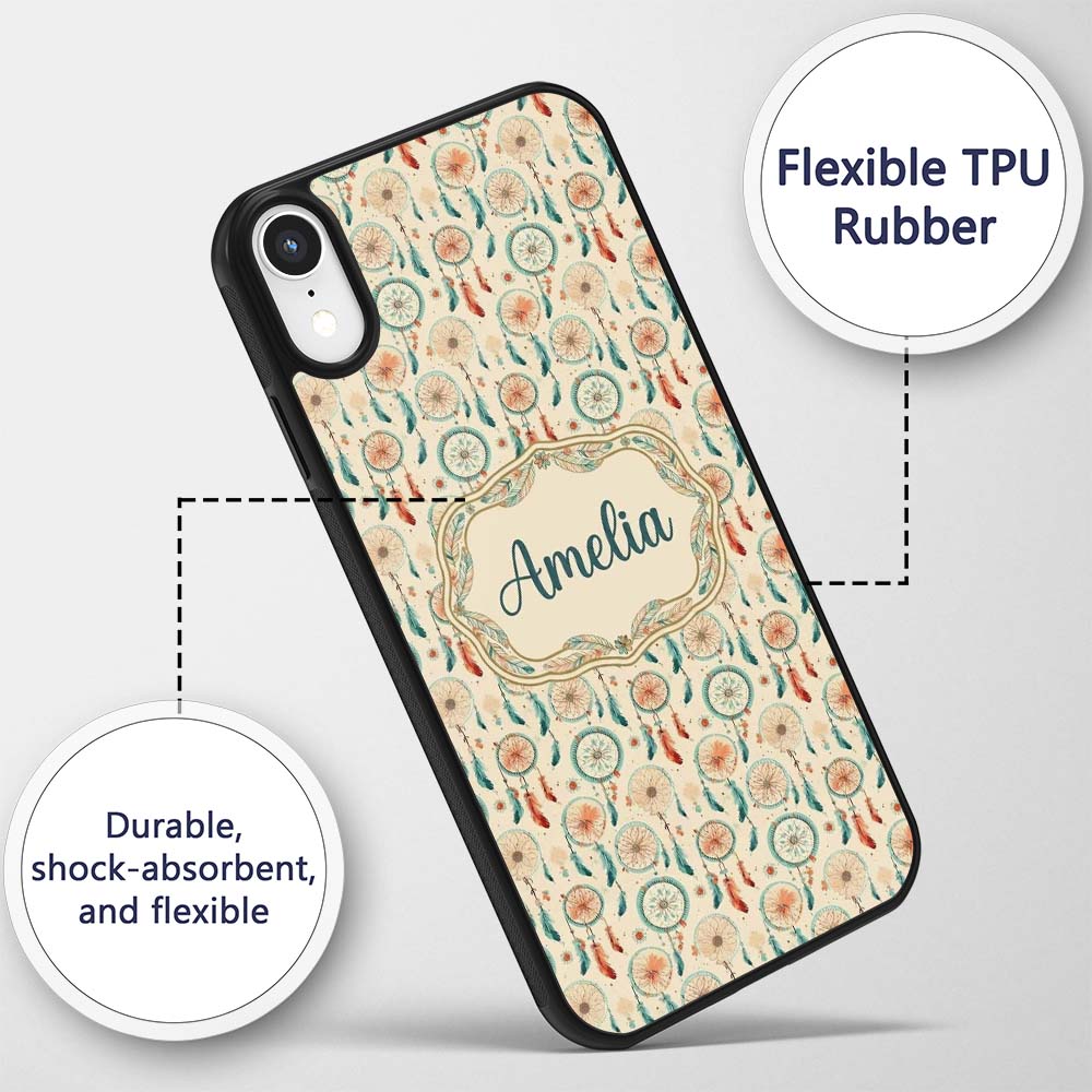 Dreamcatcher Feathers Bohemian Seamless Pattern Custom Name Protective Phone Case Mobile Cover Durable Everyday Smartphone Shock Resistant