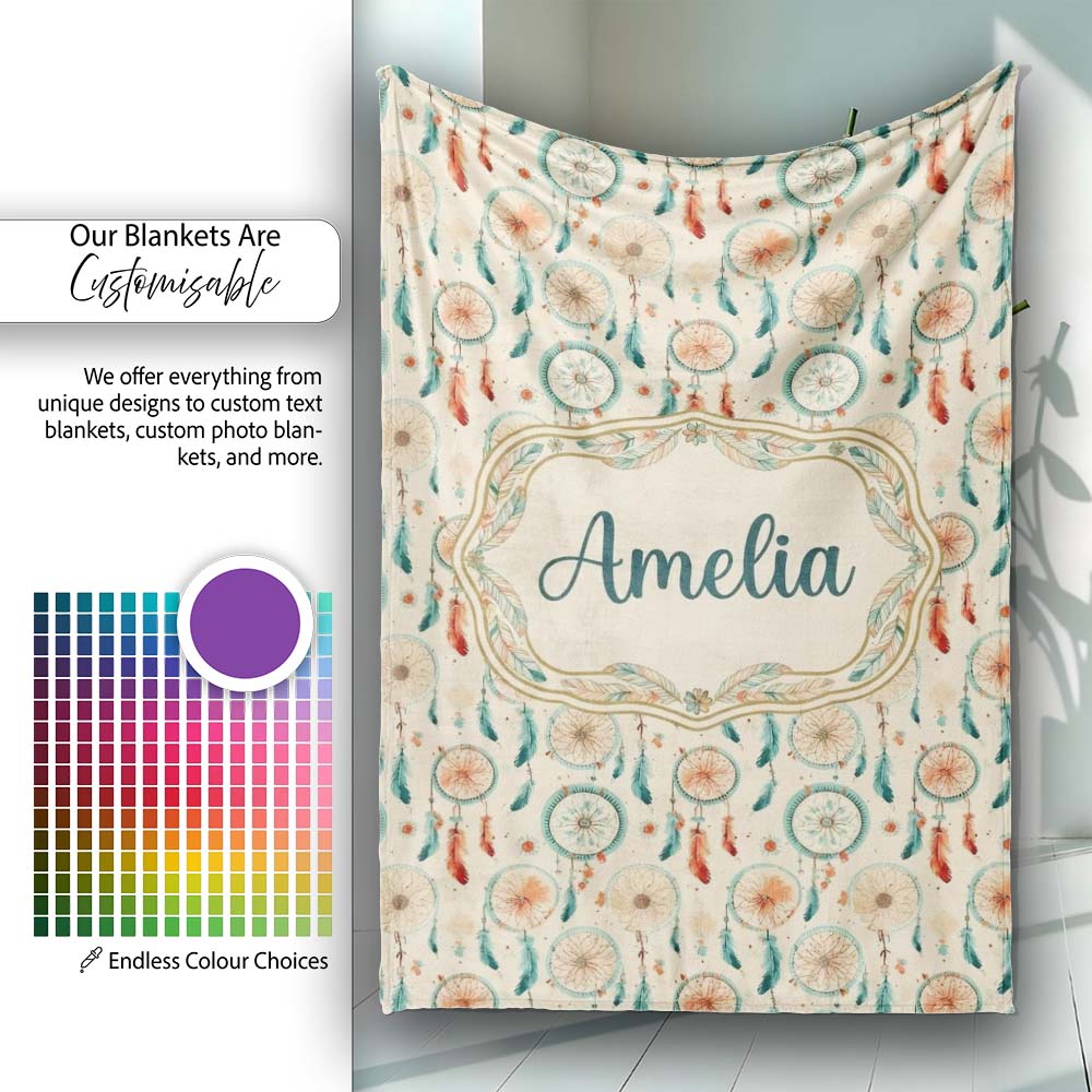 Dreamcatcher Feathers Bohemian Seamless Pattern Designs Name Cute  Personalised Custom Name Super Soft Fleece Blanket Bed Sofa Throw