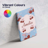 Personalised Name Cherry Bow Ribbon Cute Minimal Sky Blue Background Custom  Home Canvas Wall Art Print Decor Picture Ready to Hang