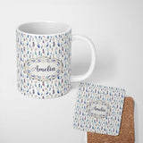 Personalized Custom Name Soft Blue Dreamcatcher Feathers Pastel Seamless Pattern Name Cute 11oz Ceramic Coffee Tea Mug White Large Handle