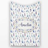Soft Blue Dreamcatcher Feathers Pastel Seamless Pattern Name Cute  Personalised Custom Name Super Soft Fleece Blanket Bed Sofa Throw