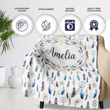 Soft Blue Dreamcatcher Feathers Pastel Seamless Pattern Name Cute  Personalised Custom Name Super Soft Fleece Blanket Bed Sofa Throw