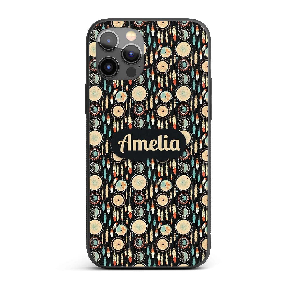 Dark Tribal Dreamcatcher Feathers Boho Seamless Custom Name Protective Phone Case Mobile Cover Durable Everyday Smartphone Shock Resistant