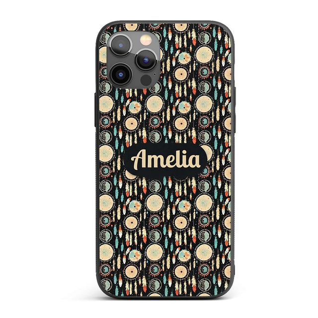 Dark Tribal Dreamcatcher Feathers Boho Seamless Custom Name Protective Phone Case Mobile Cover Durable Everyday Smartphone Shock Resistant