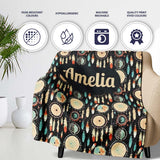 Dark Tribal Dreamcatcher Feathers Boho Seamless Pattern Name Cute  Personalised Custom Name Super Soft Fleece Blanket Bed Sofa Throw
