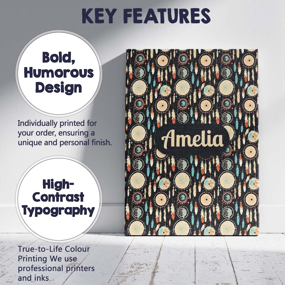 Personalised Name Dark Tribal Dreamcatcher Custom  Unique Gift Idea Elegant Feature Canvas Wall Art Print Decor Picture Ready to Hang