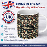 Personalized Custom Name Dark Tribal Dreamcatcher Feathers Boho Seamless Pattern Name Cute 11oz Ceramic Coffee Tea Mug White Large Handle